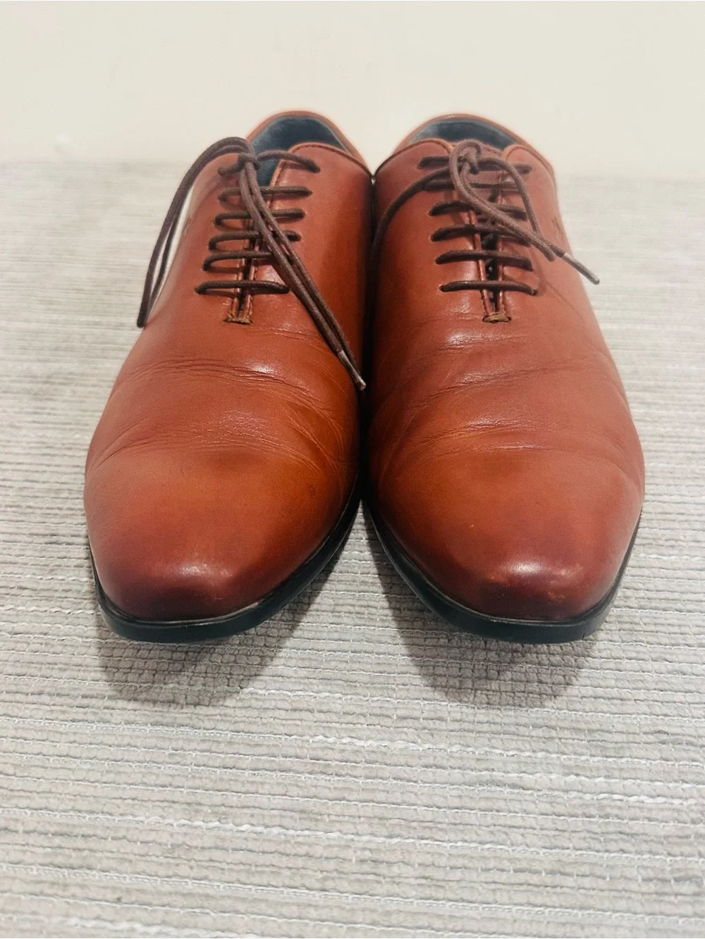Louis Philippe Men's Tan Leather Plain Toe Oxford Dress Shoes Size US  9,5